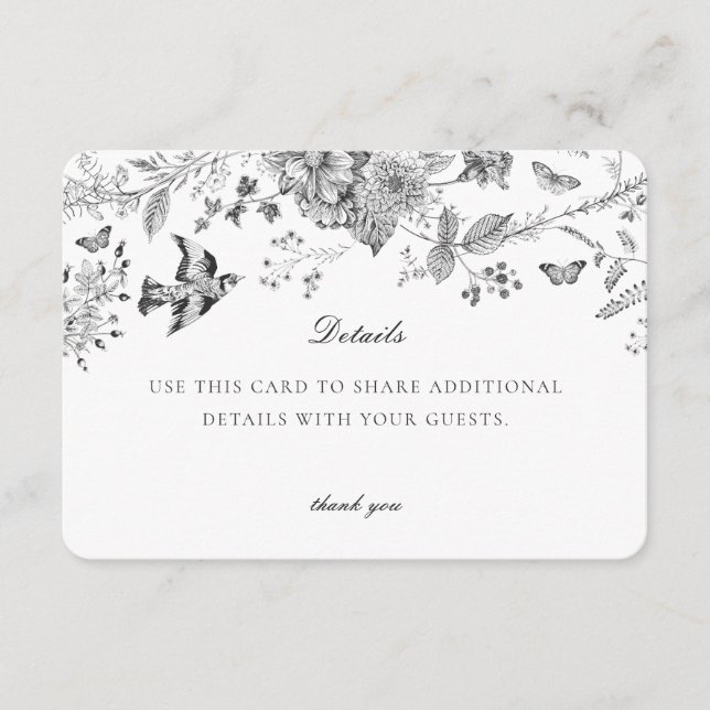 Black Toile Floral Details Card Invitation Insert (Front)