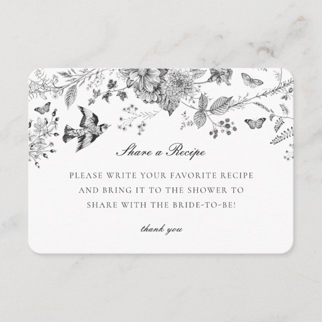 Black Toile Floral Share Recipe Invitation Insert (Front)