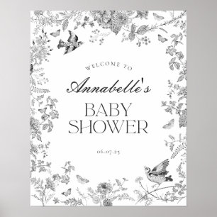 Black Toile Jouy Floral Baby Shower Welcome Sign