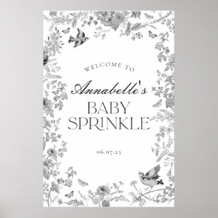 Black Toile Jouy Floral Baby Sprinkle Welcome Sign