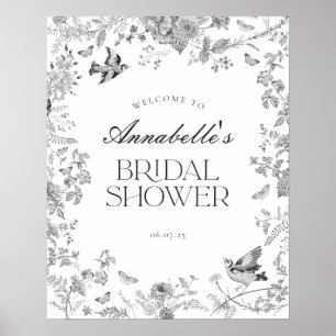Black Toile Jouy Floral Bridal Shower Welcome Sign