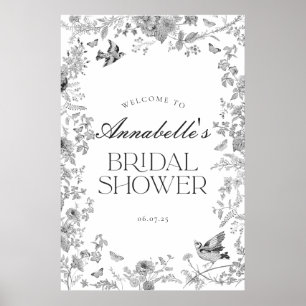 Black Toile Jouy Floral Bridal Shower Welcome Sign