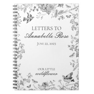 Black Toile Jouy Floral Letters to Birthday Girl Notebook