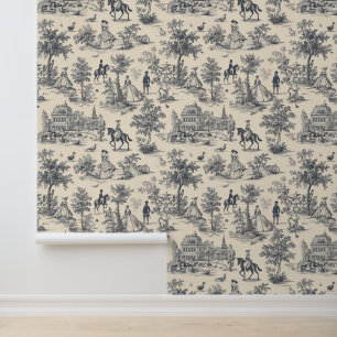Black Toile Shabby Chic De Jouy Vintage Elegant Wallpaper