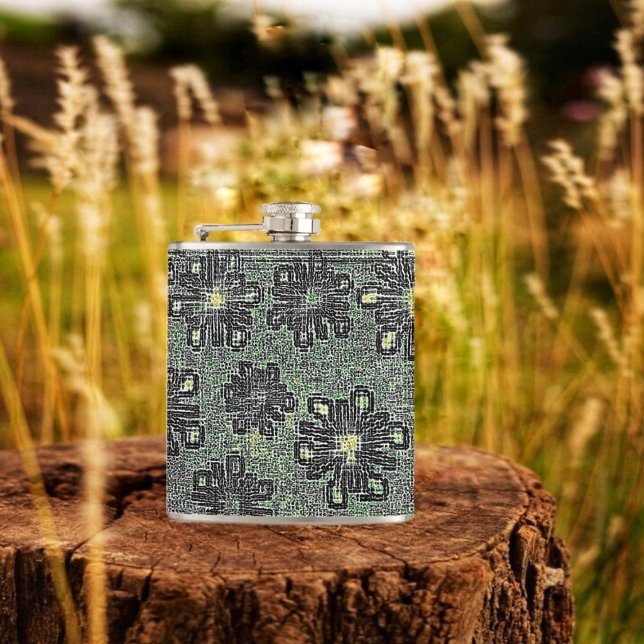 Black Tones Against Grey Hip Flask (This Black Tones Against Gray Flask, with its unusual design, stands out, in any outdoor setting!)