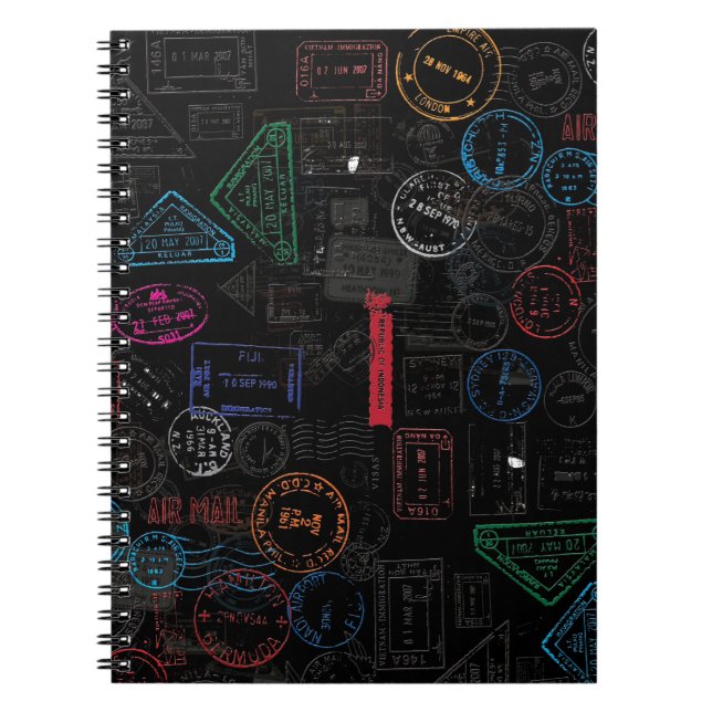 Black Tones Travelling Pasport Stamps. Notebook (Front)