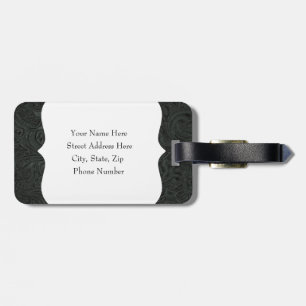 Black Tooled Leather Look Luggage Tag