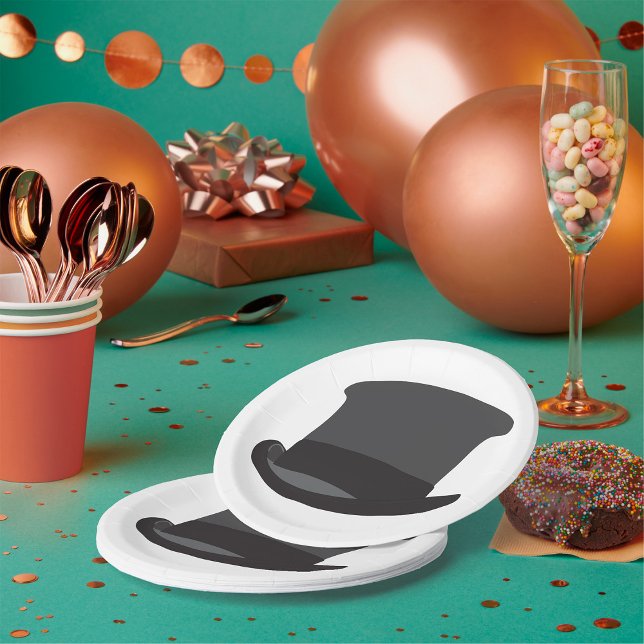Black Top Hat Classic Steampunk Victorian Paper Plate (Creator Uploaded)