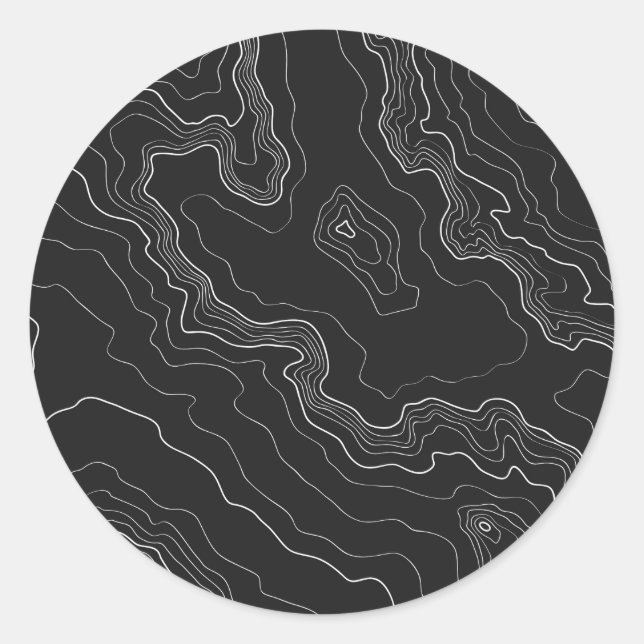 Black Topography Classic Round Sticker (Front)