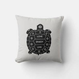 Black Tortoise Art on Light Silver Grey Cushion