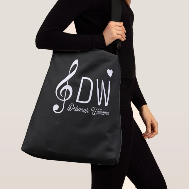 BLACK Tote Bag with Her Name & Treble Clef (Close Up)