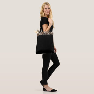 Black Tote Bag with Leopard Print