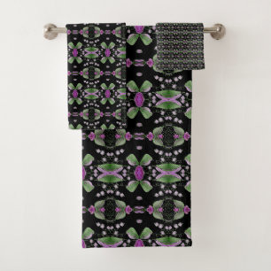 Black Towel Set with Hot Pinks