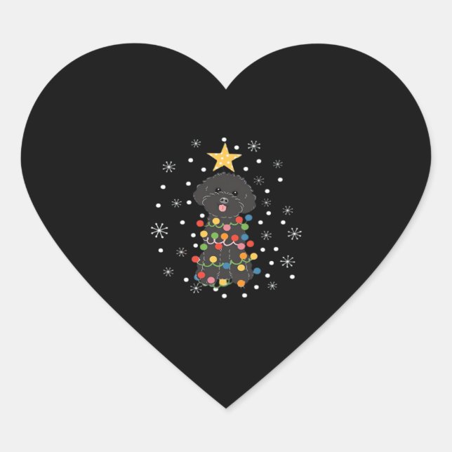 Black Toy Poodle Christmas Tree Classic T-Shirt Heart Sticker (Front)