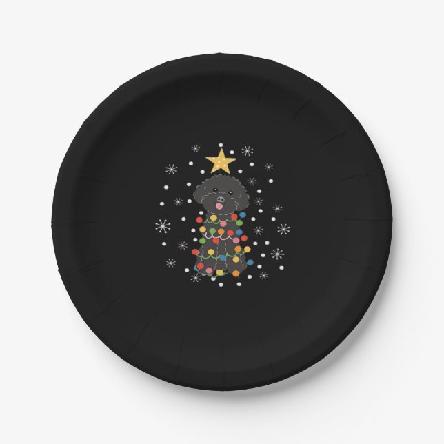 Black Toy Poodle Christmas Tree Classic T-Shirt Paper Plate (Front)