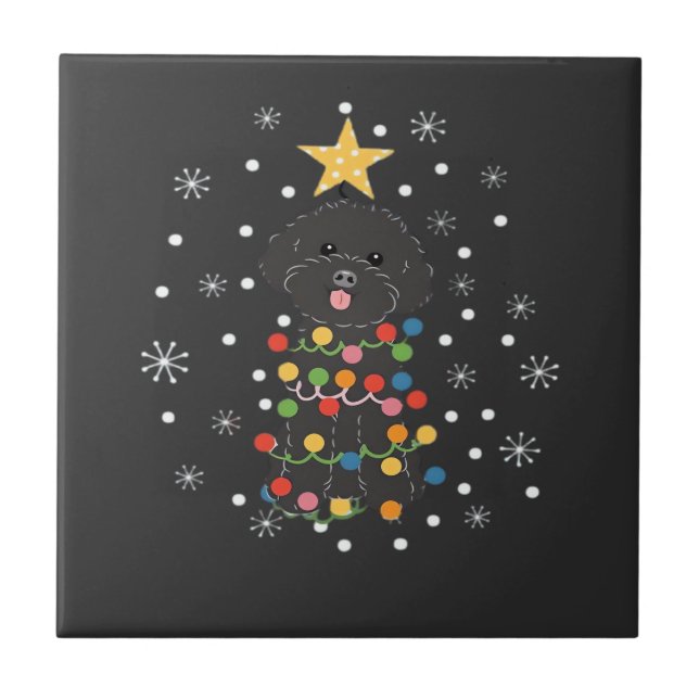 Black Toy Poodle Christmas Tree Classic T-Shirt Tile (Front)