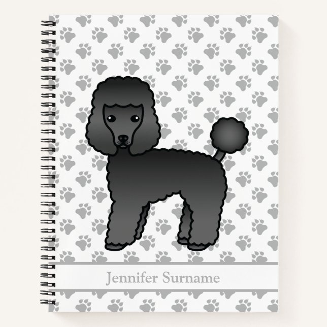 Black Toy Poodle Cute Cartoon Dog & Custom Text Notebook (Front)