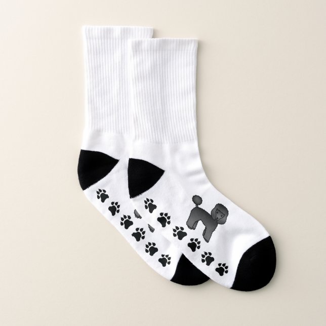 Black Toy Poodle Cute Cartoon Dog & Paws Socks (Pair)