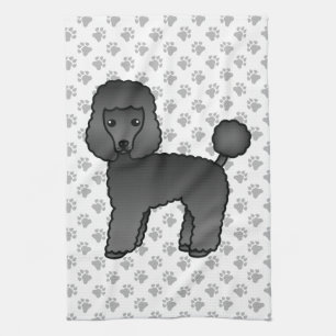 Black Toy Poodle Cute Cartoon Dog Tea Towel
