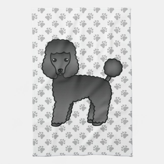 Black Toy Poodle Cute Cartoon Dog Tea Towel (Vertical)