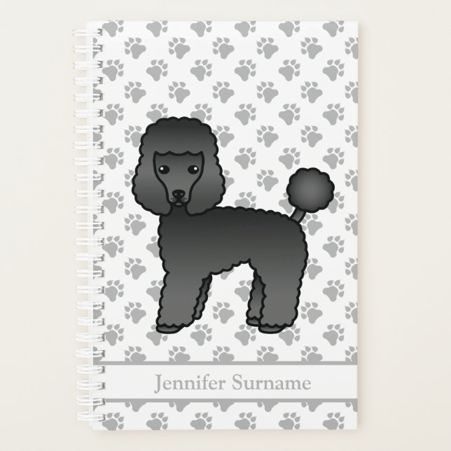 Black Toy Poodle Cute Cartoon Dog & Text Planner (Front)