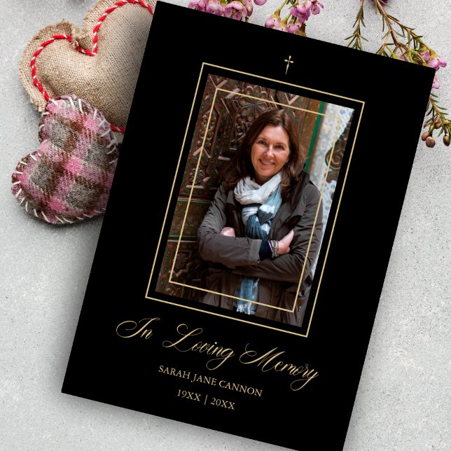 Black Traditional & Elegant Golden Photo Funeral Card (Black Traditional & Elegant Golden Photo Funeral Dear Ones Invitation Card.)