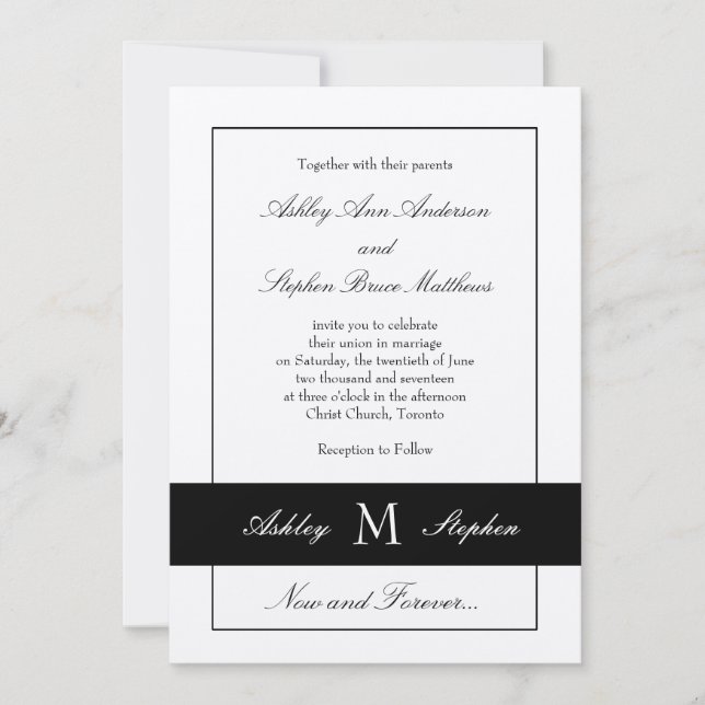 Black Traditional Wedding Invitation | Monogram (Front)