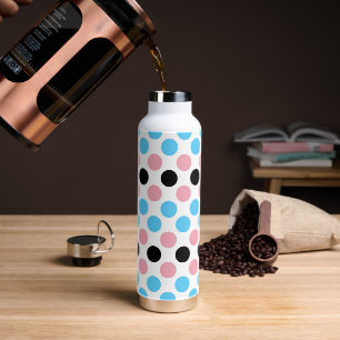 Black transgender Pride Flag Colours Polkadots Water Bottle