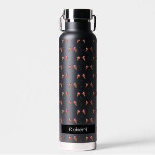 Black Transparent Ice Cream Pattern with Name Water Bottle