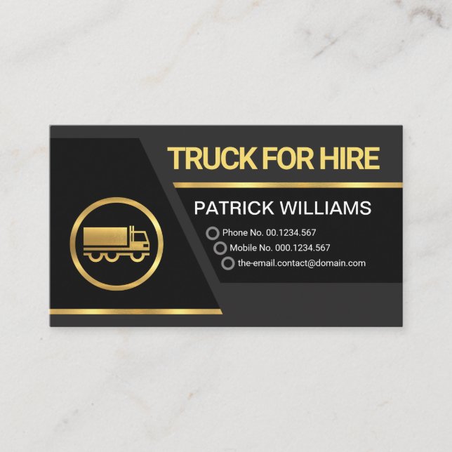 Black Trapezium Blocks Gold Lines Transport Business Card (Front)