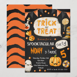 Black Treat or Treat Halloween Birthday Invite