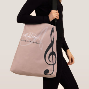 Black Treble Clef Music Dusty Rose Tote Bag