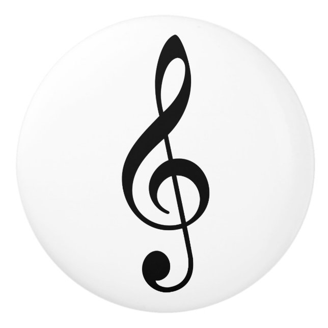Black Treble Clef Music Symbol Notation Ceramic Knob (Front)