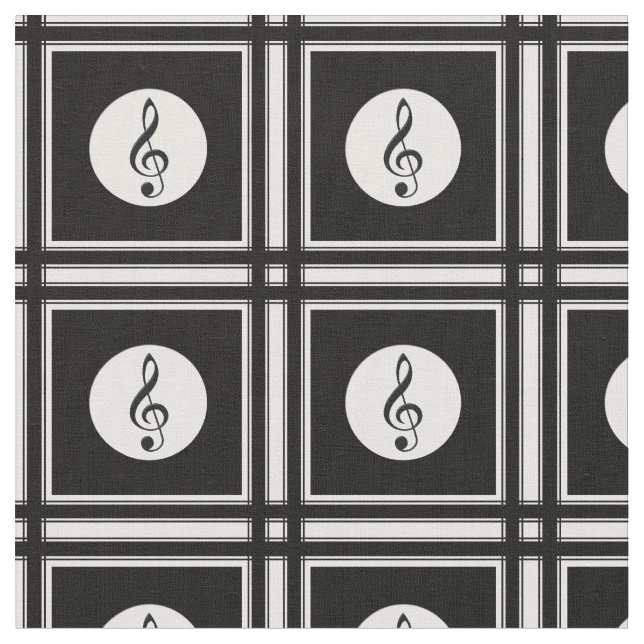 Black treble clef pattern fabric (Close Up)