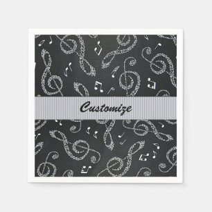 Black Treble Clefs Stylish Personalise Napkins