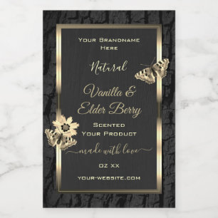 Black Tree Bark and Wood Grain Gold Product Labels