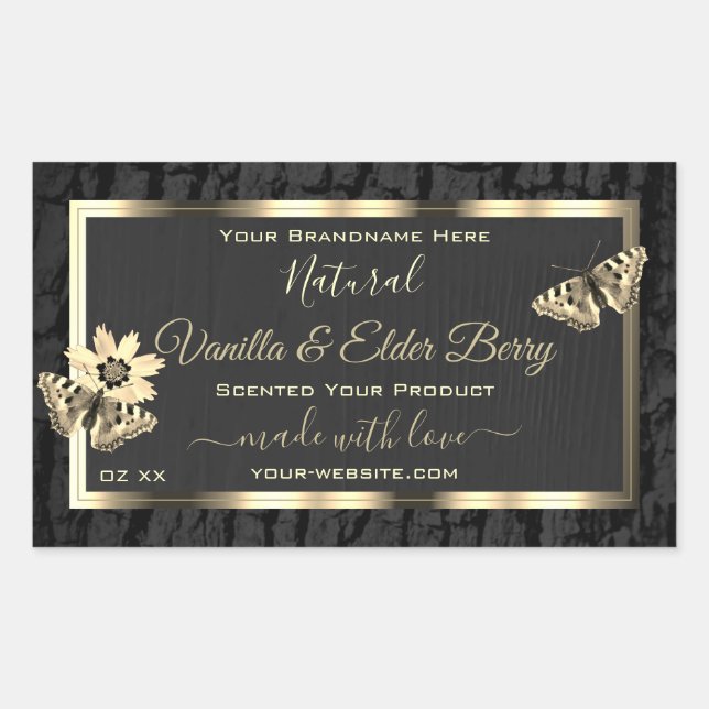Black Tree Bark and Wood Grain Gold Product Labels (Front)