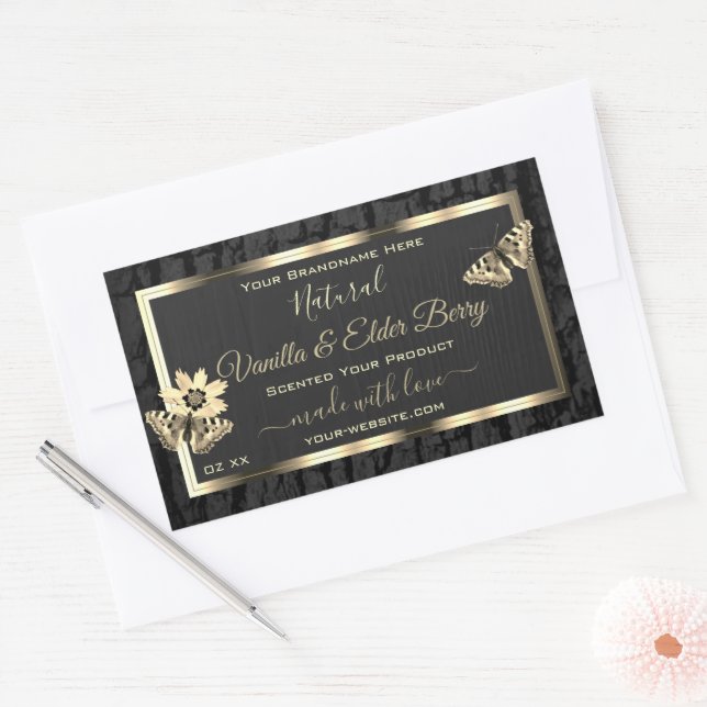 Black Tree Bark and Wood Grain Gold Product Labels (Envelope)