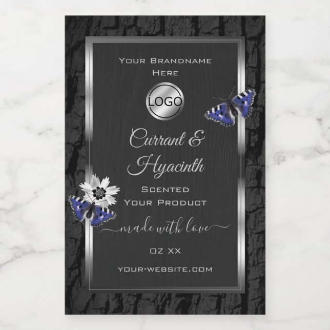 Black Tree Bark Silver Frame Product Labels Logo (Single Label)