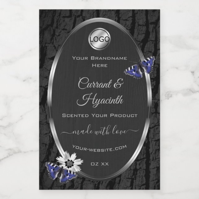 Black Tree Bark Silver Frame Product Labels Logo (Single Label)