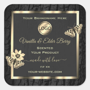 Black Tree Bark Wood Grain Gold Product Label Logo
