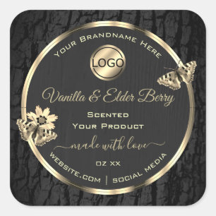 Black Tree Bark Wood Grain Gold Product Label Logo