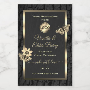 Black Tree Bark Wood Grain Gold Product Label Logo
