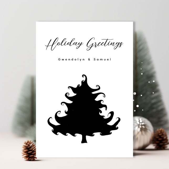 Black Tree Christmas Minimalist Holiday Card (Creator Uploaded)
