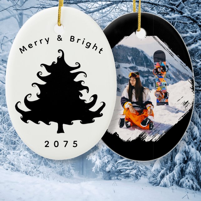 Black Tree Christmas Photo Oval Ceramic Tree Decoration (Creator Uploaded)