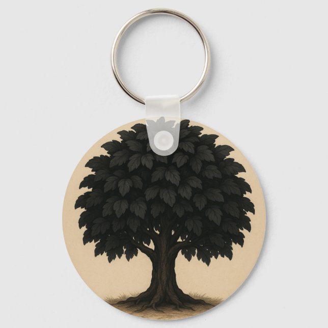 Black Tree Necklace – Minimal Nature Pendant Key Ring (Front)