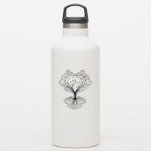 Black Tree of life heart water bottle