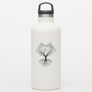 Black Tree of life heart water bottle