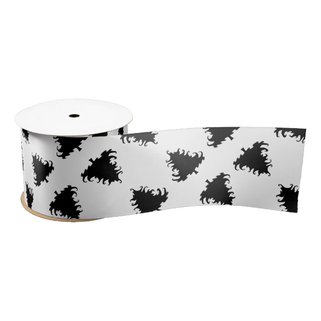 Black Tree Pattern Christmas Satin Ribbon (Spool)