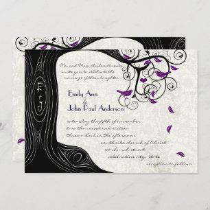 Black Tree Purple Birds Wedding Invitations